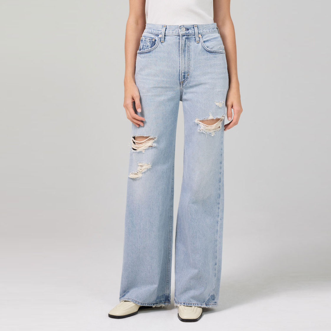 Women Straight-Leg Ripped Baggy Jeans - hezventures apparel